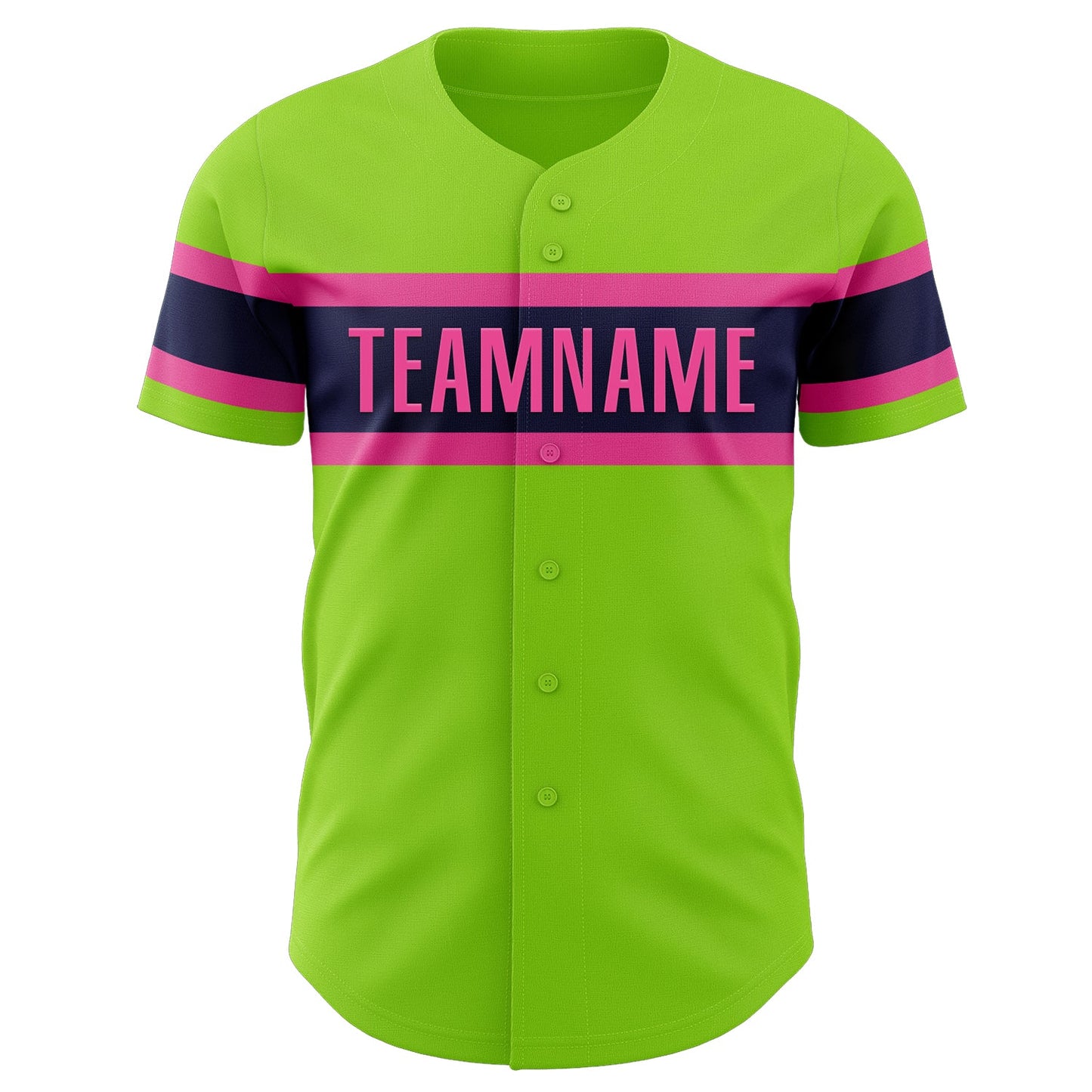 Custom Neon Green Pink-Navy Authentic Baseball Jersey view 2
