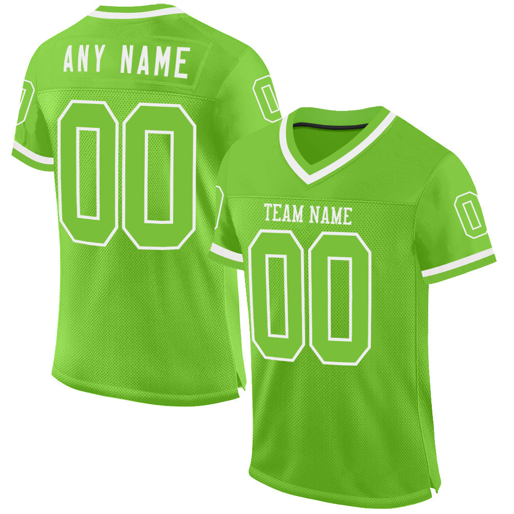 Custom Neon Green White Mesh Authentic Throwback Football Jersey - Main View