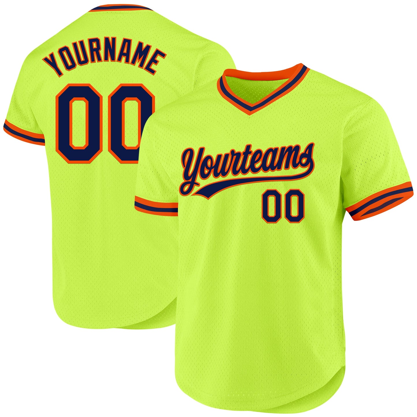 Custom Neon Green Navy-Orange Authentic Throwback Baseball Jersey - Main View