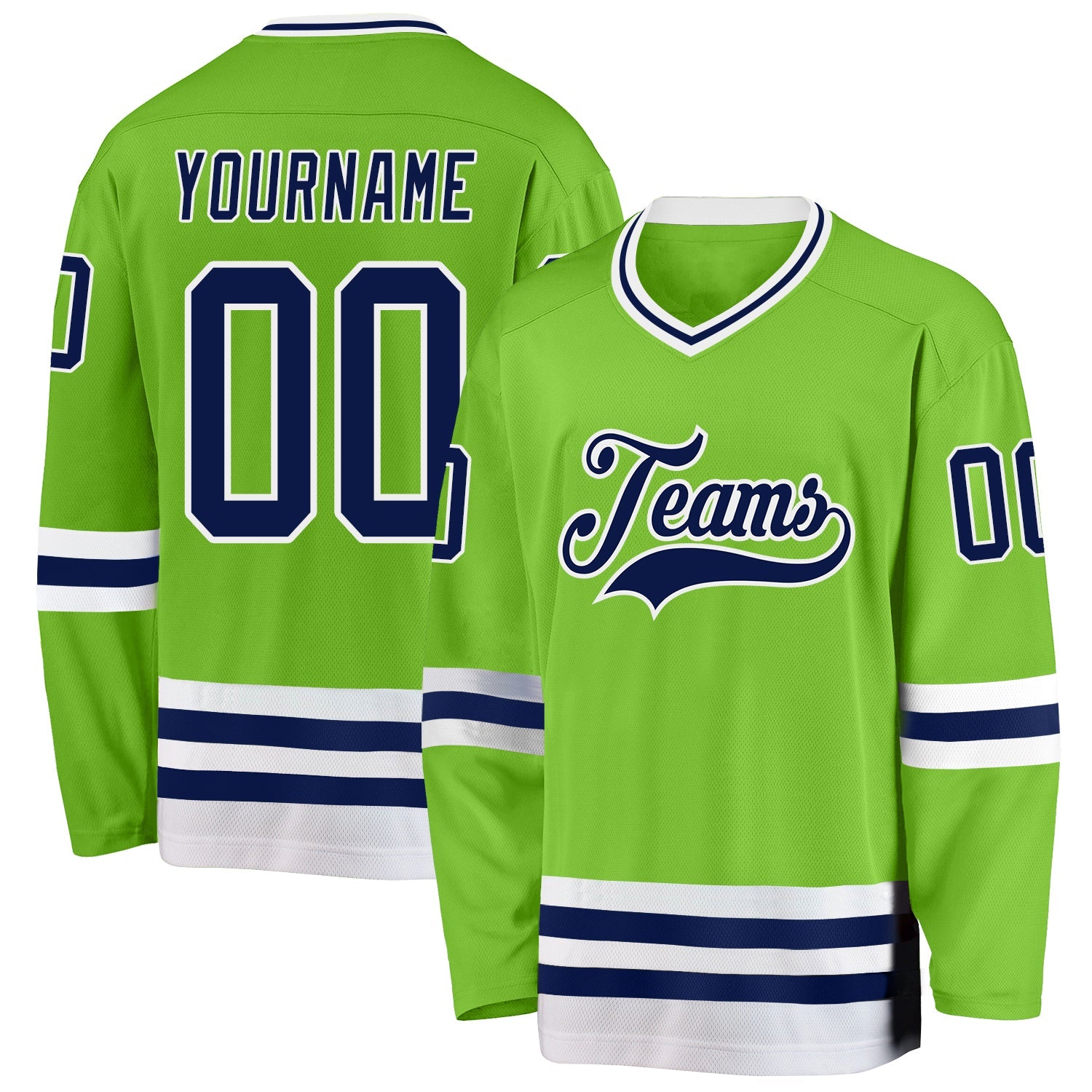 Custom Neon Green Navy-White Hockey Jersey - Main View