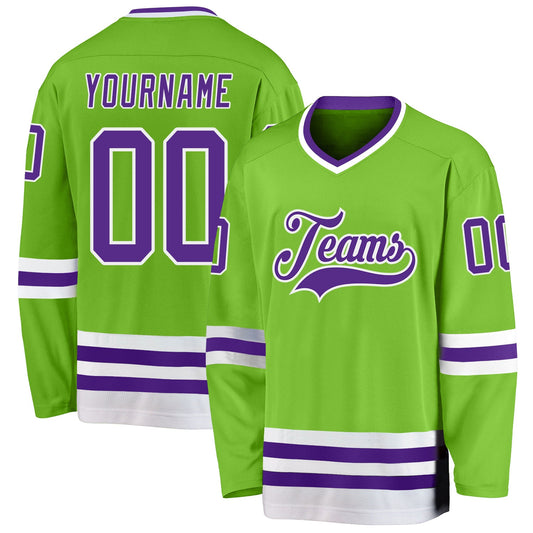 Custom Neon Green Purple-White Hockey Jersey - Main View