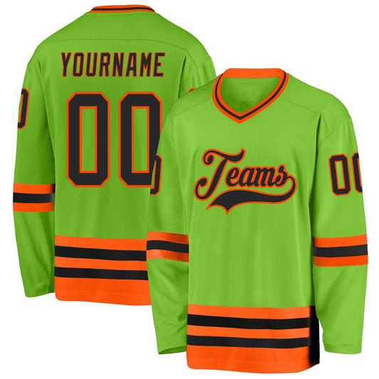 Custom Neon Green Black-Orange Hockey Jersey - Main View