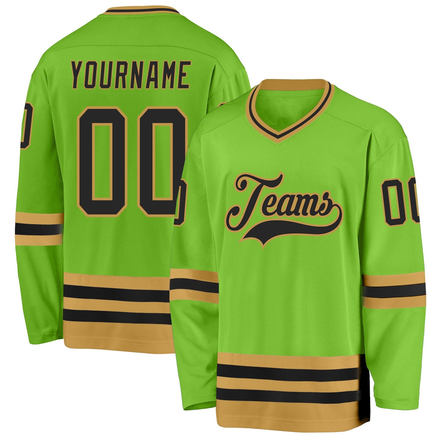 Custom Neon Green Black-Old Gold Hockey Jersey - Main View