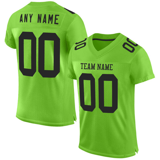 Custom Neon Green Black Mesh Authentic Football Jersey - Main View