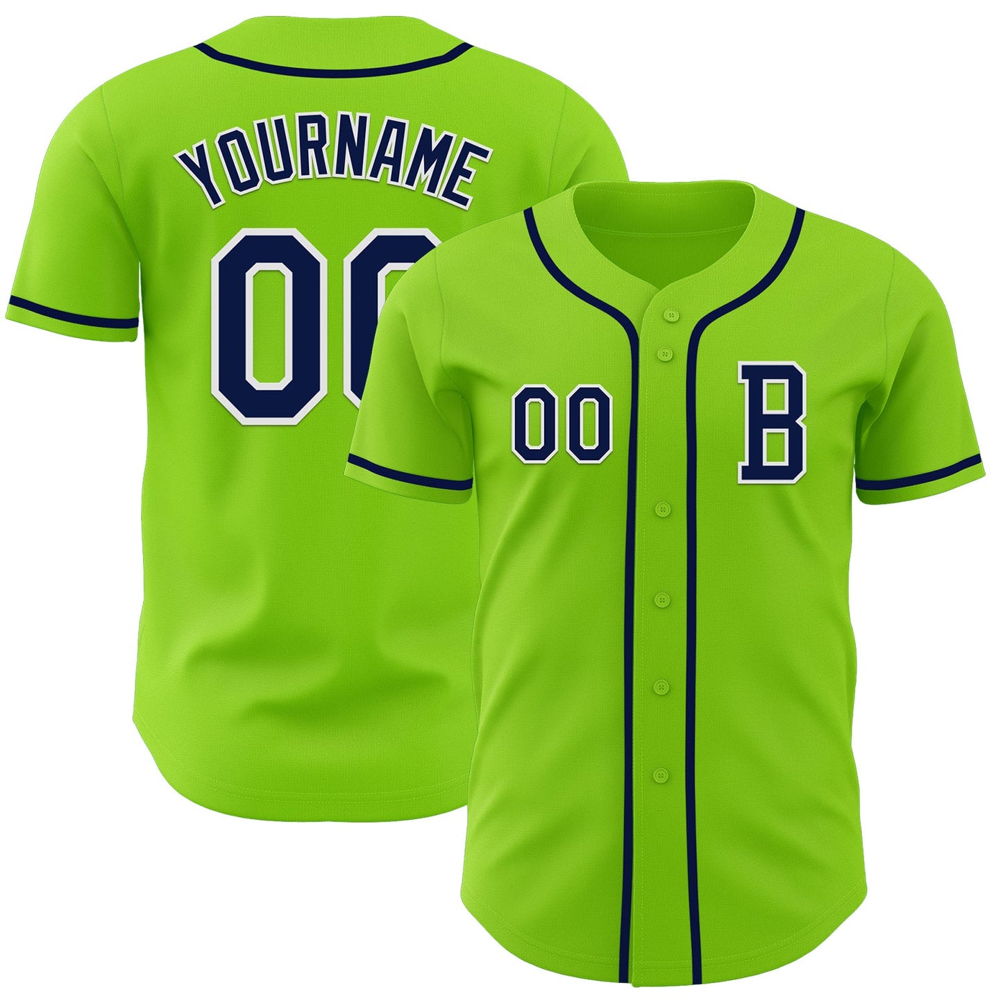Custom Neon Green Navy-White Authentic Baseball Jersey - Main View