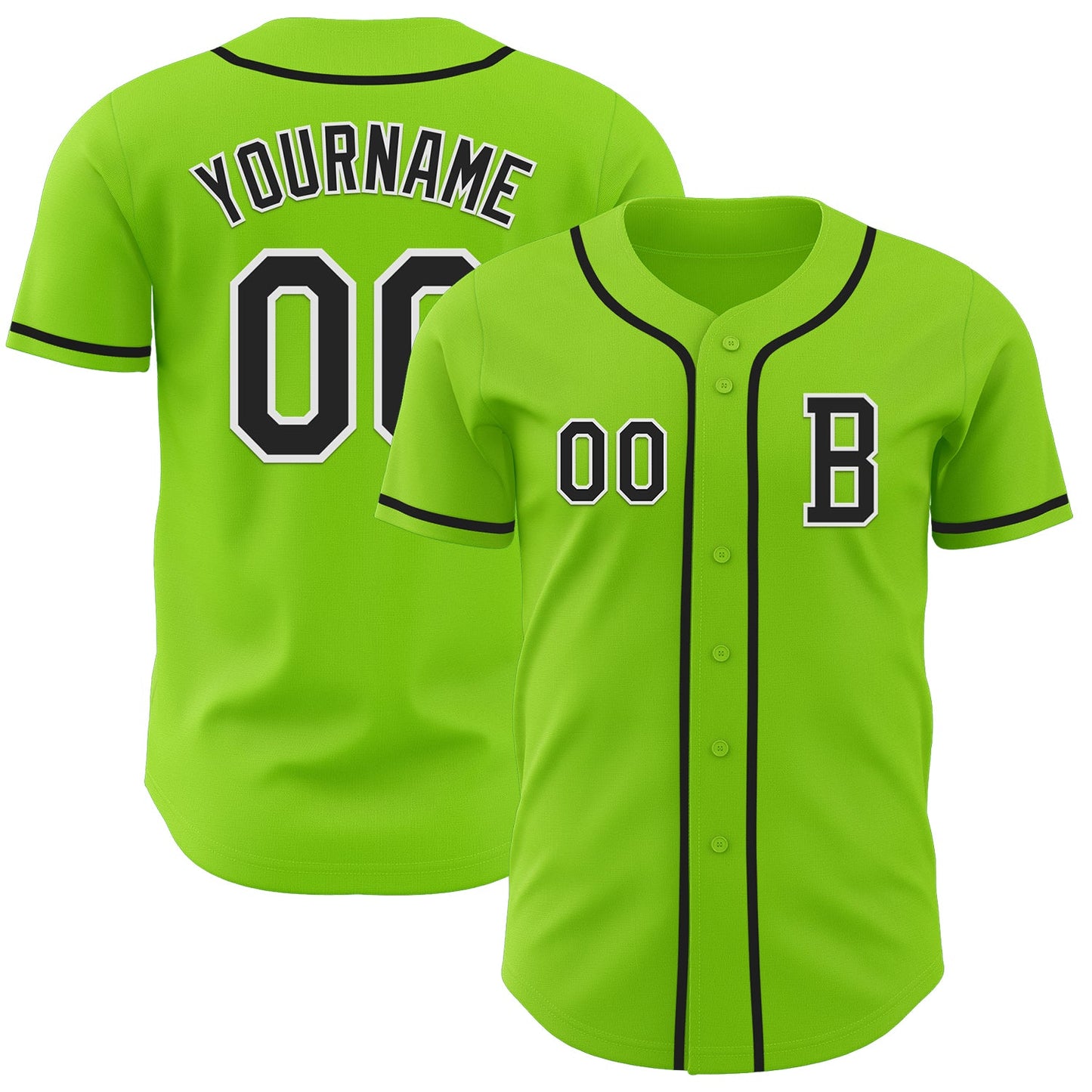 Custom Neon Green Black-White Authentic Baseball Jersey - Main View