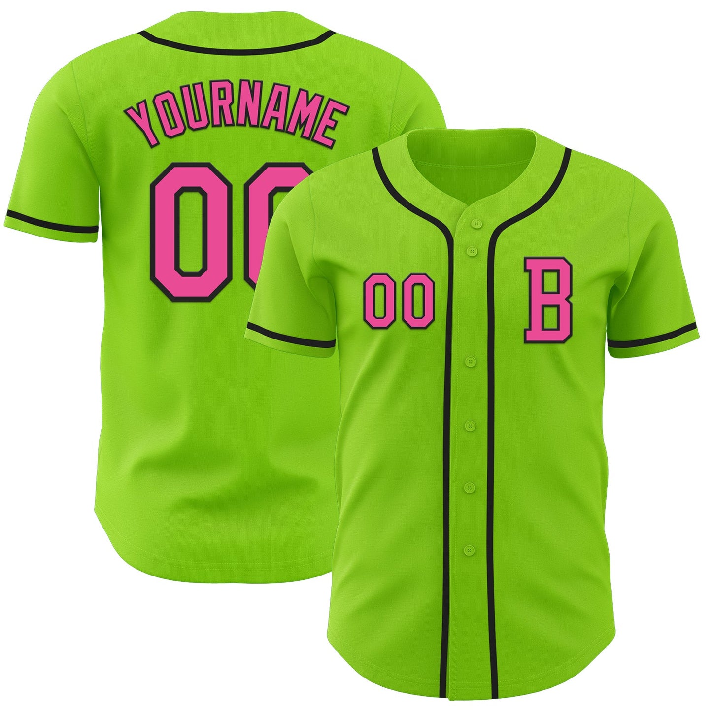 Custom Neon Green Pink-Black Authentic Baseball Jersey - Main View