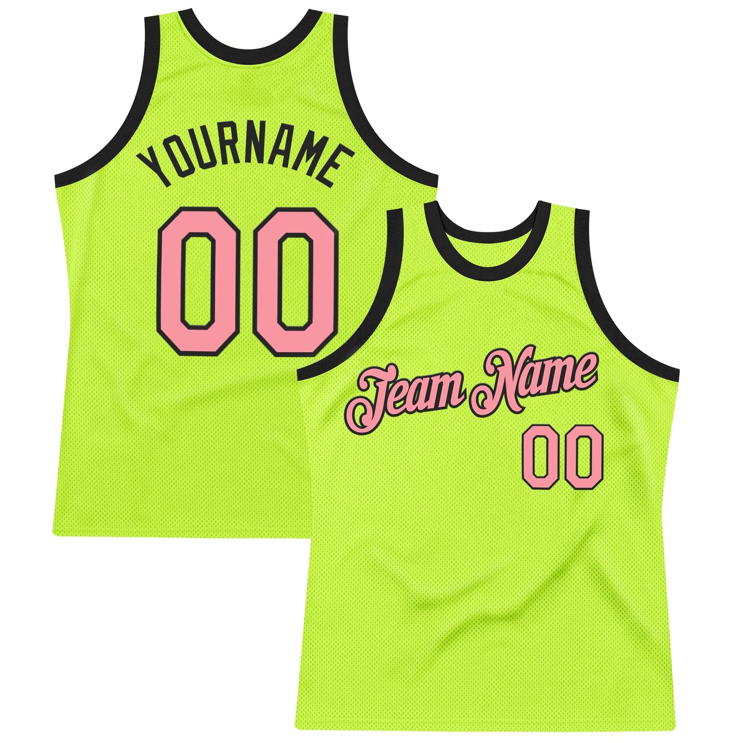 Custom Neon Green Medium Pink-Black Authentic Throwback Basketball Jersey - Main View