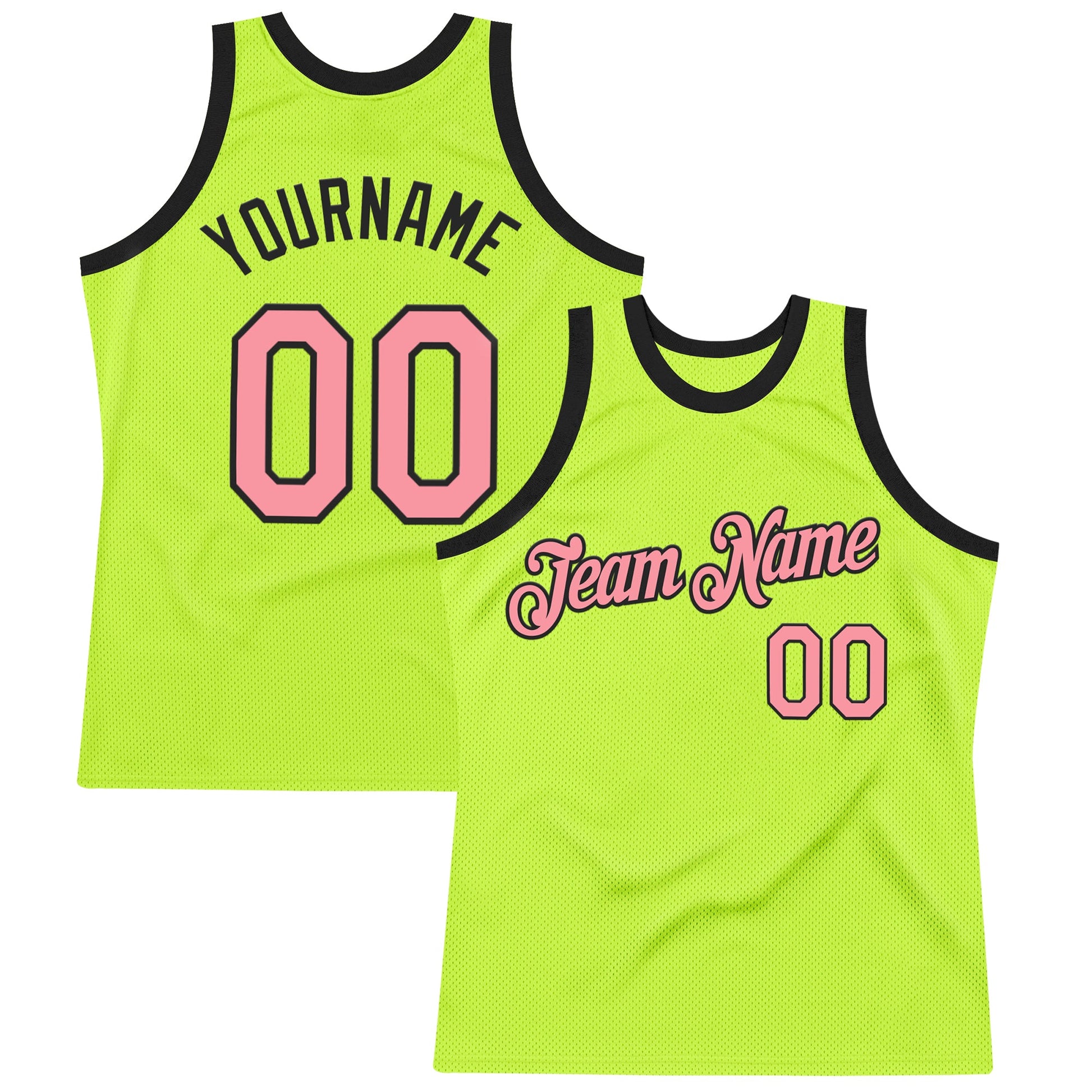 Custom Neon Green Medium Pink-Black Authentic Throwback Basketball Jersey - Main View