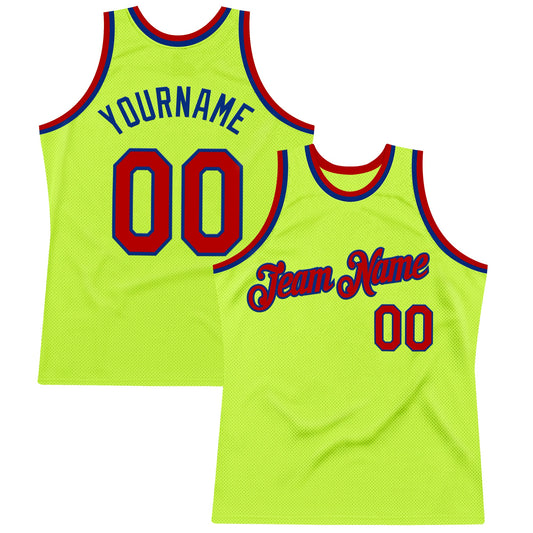 Custom Neon Green Red-Royal Authentic Throwback Basketball Jersey - Main View