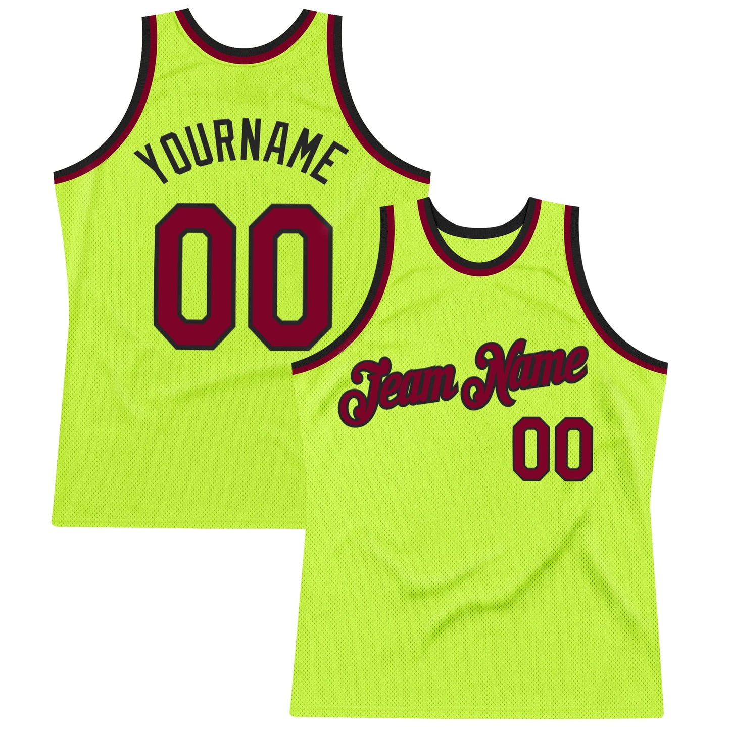 Custom Neon Green Maroon-Black Authentic Throwback Basketball Jersey - Main View