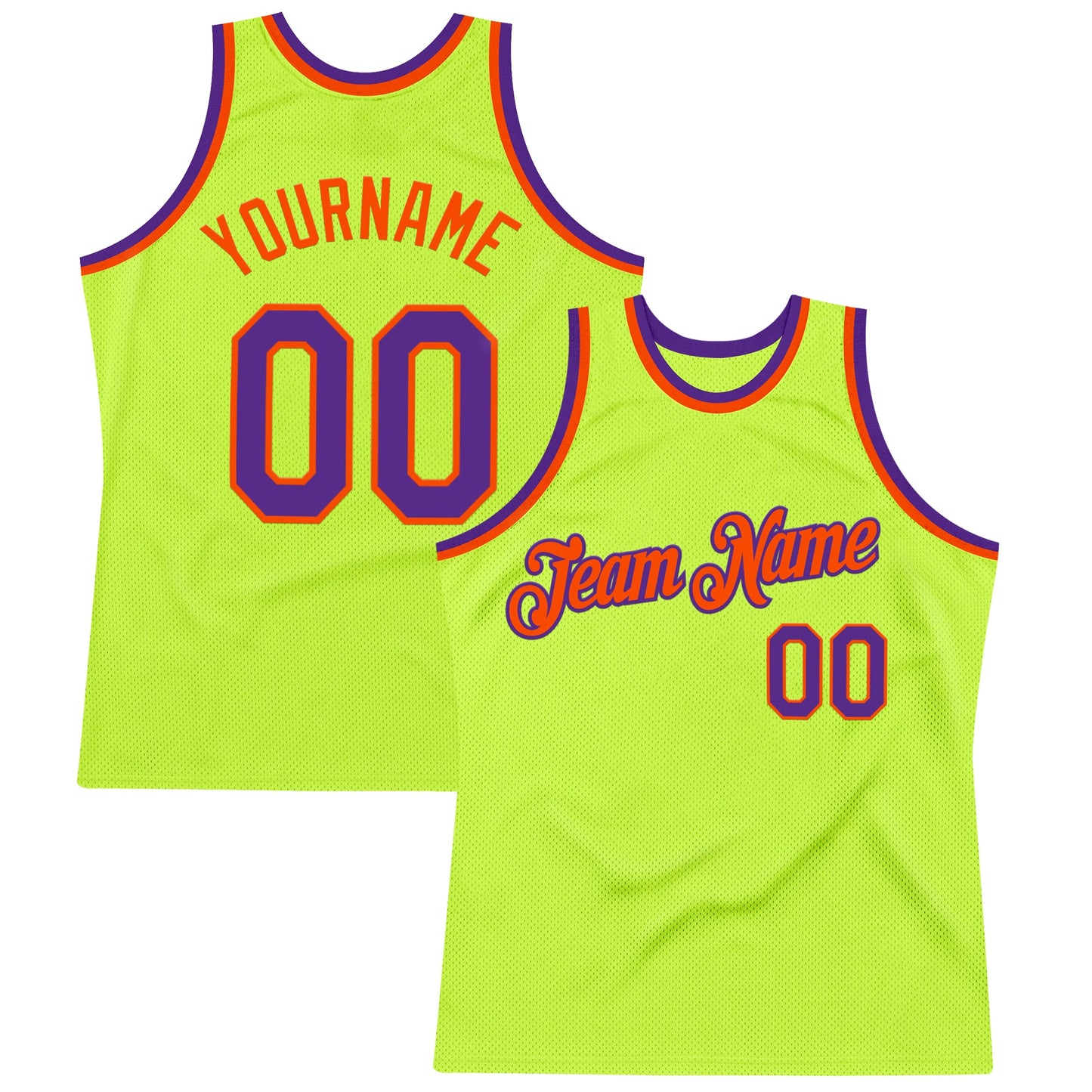 Custom Neon Green Purple-Orange Authentic Throwback Basketball Jersey - Main View