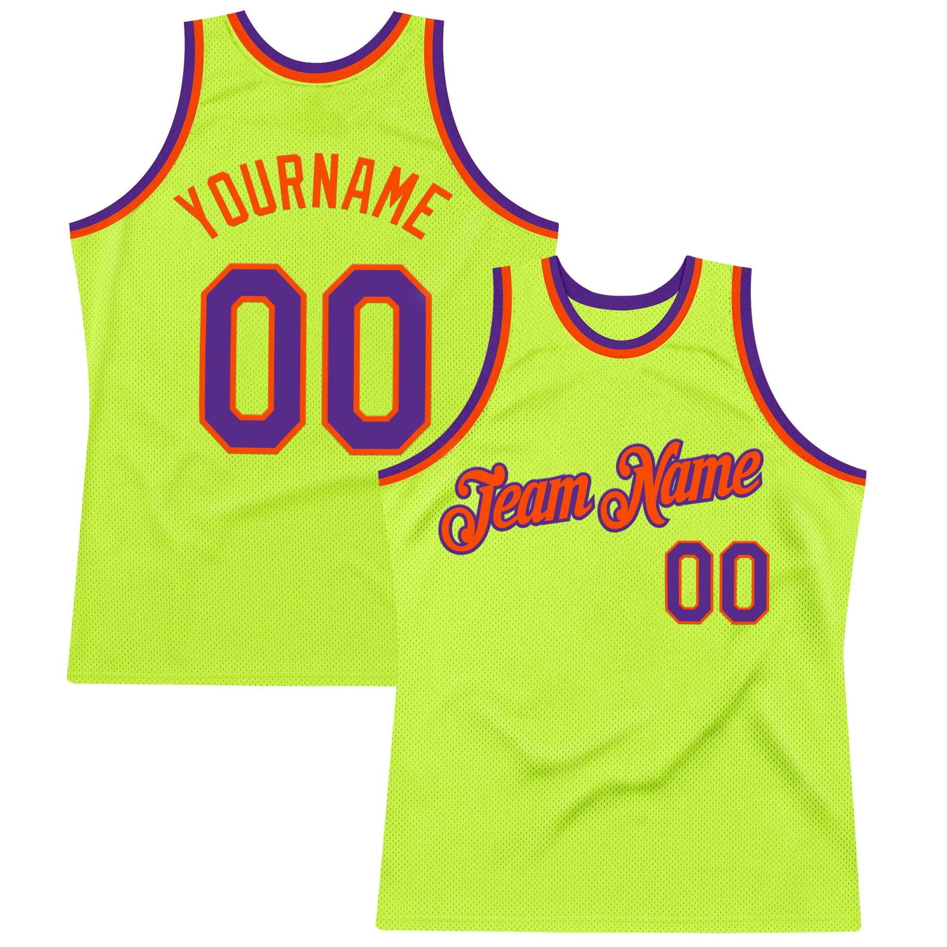 Custom Neon Green Purple-Orange Authentic Throwback Basketball Jersey - Main View