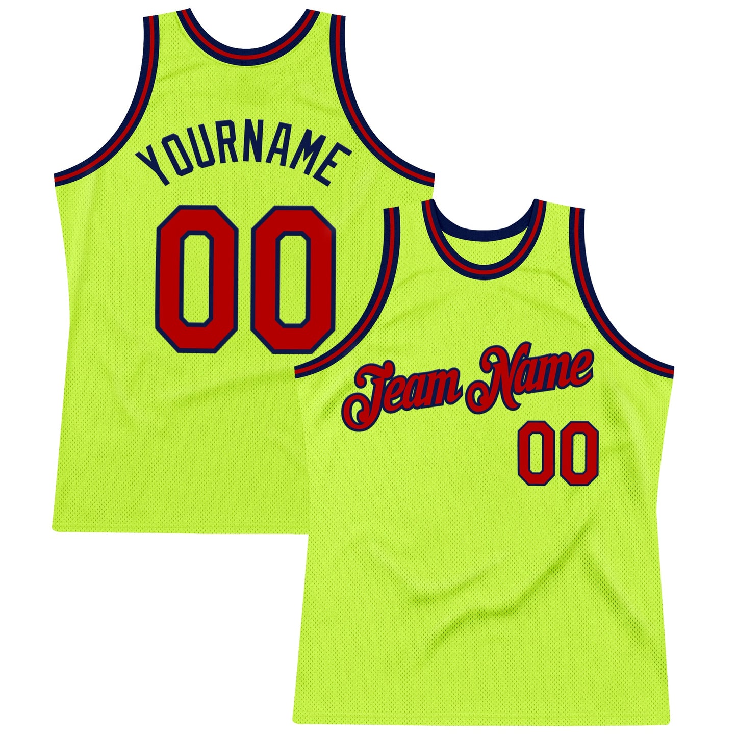 Custom Neon Green Red-Navy Authentic Throwback Basketball Jersey - Main View