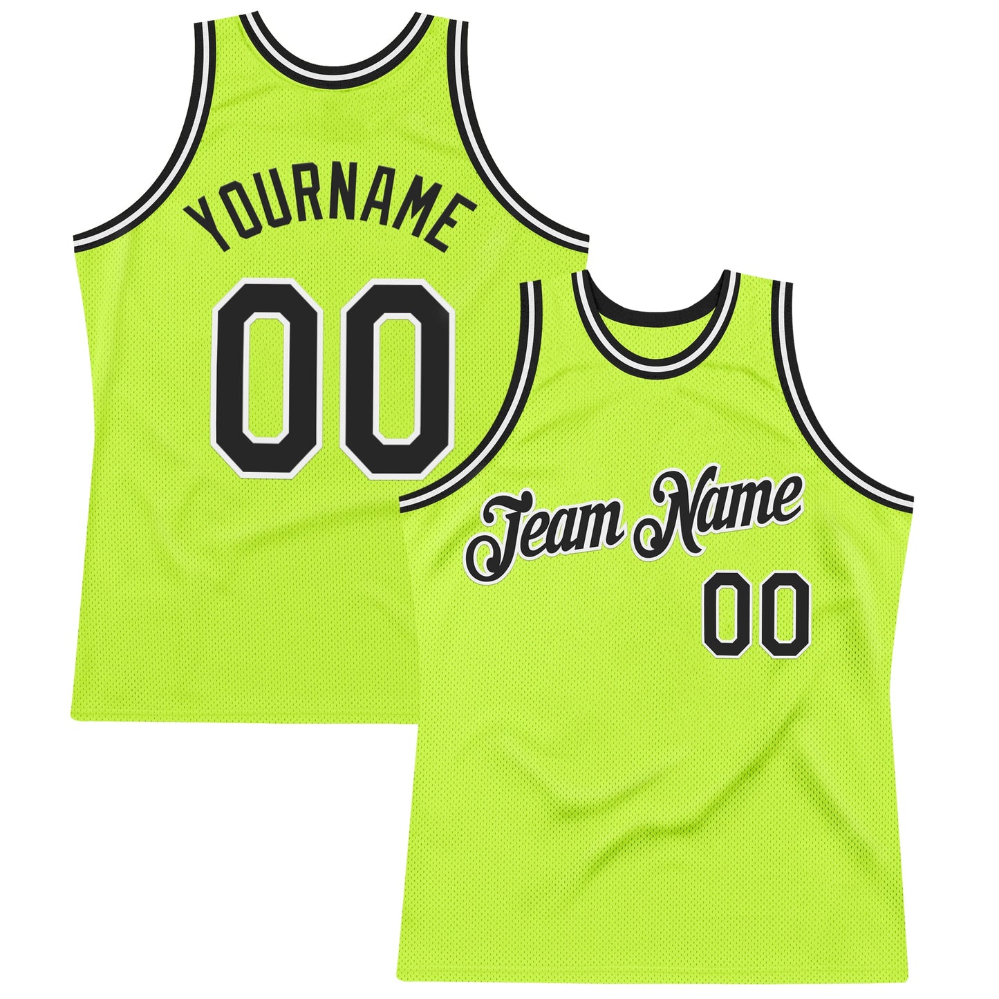 Custom Neon Green Black-White Authentic Throwback Basketball Jersey - Main View