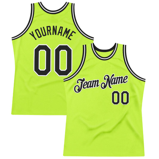 Custom Neon Green Black-White Authentic Throwback Basketball Jersey - Main View