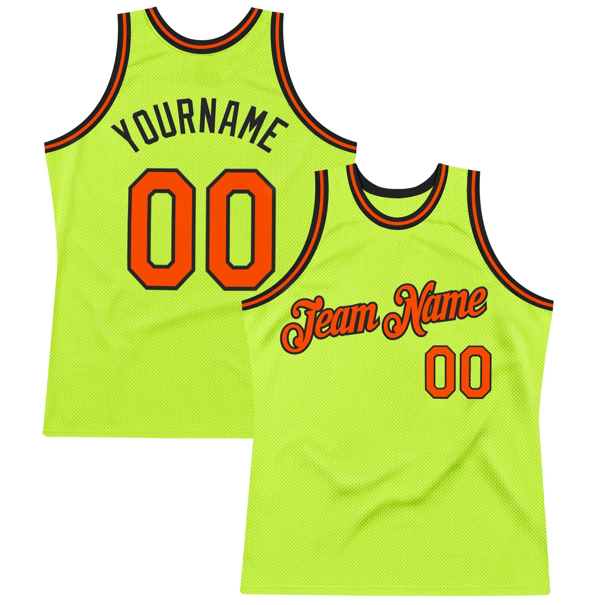 Custom Neon Green Orange-Black Authentic Throwback Basketball Jersey - Main View