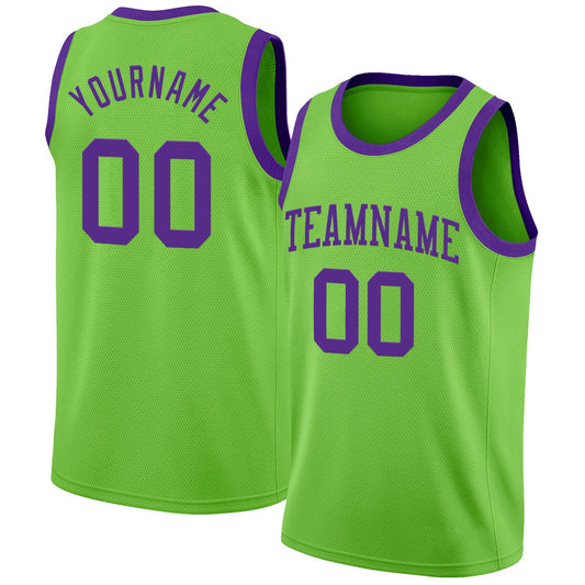Custom Neon Green Purple Authentic Basketball Jersey - Main View