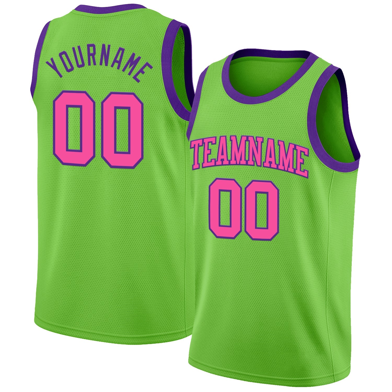 Custom Neon Green Pink-Purple Authentic Basketball Jersey - Main View