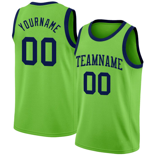Custom Neon Green Navy Authentic Basketball Jersey - Main View
