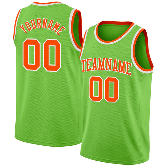 Custom Neon Green Orange-White Authentic Basketball Jersey - Main View