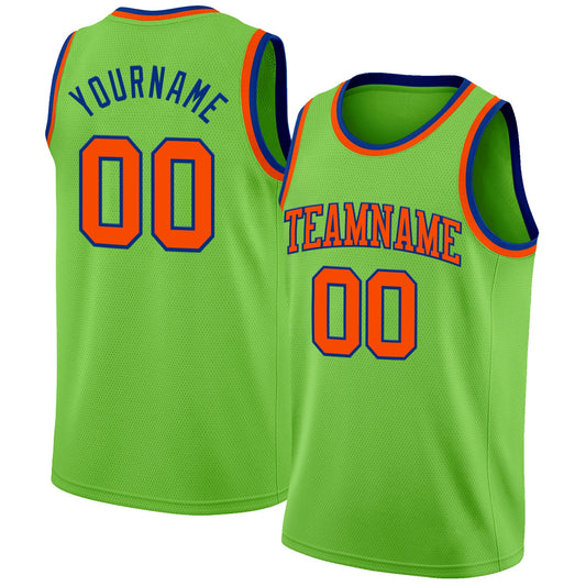 Custom Neon Green Orange-Royal Authentic Basketball Jersey - Main View