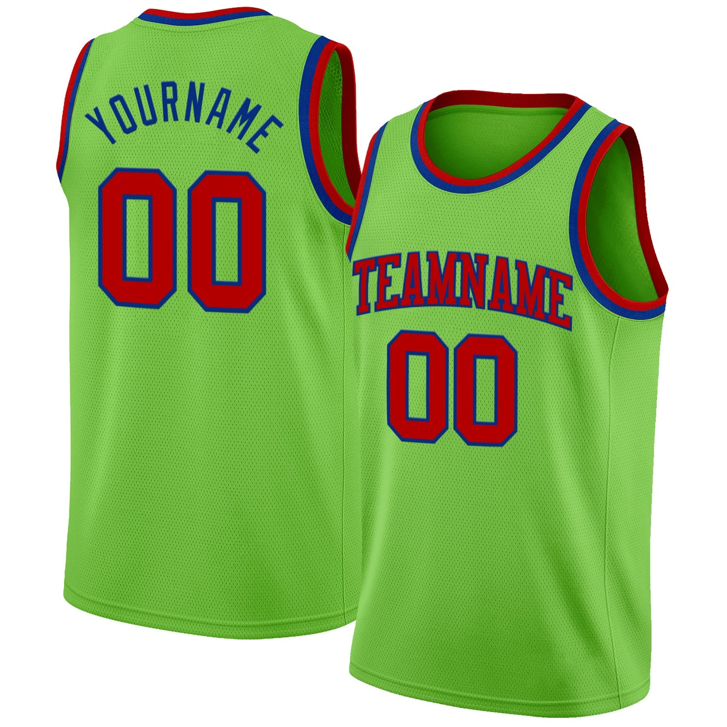Custom Neon Green Red-Royal Authentic Basketball Jersey - Main View