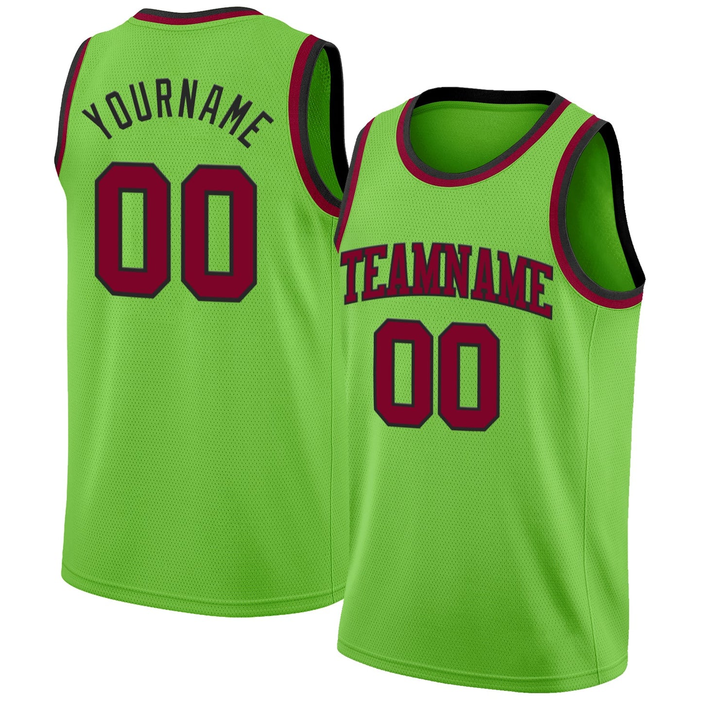 Custom Neon Green Maroon-Black Authentic Basketball Jersey - Main View