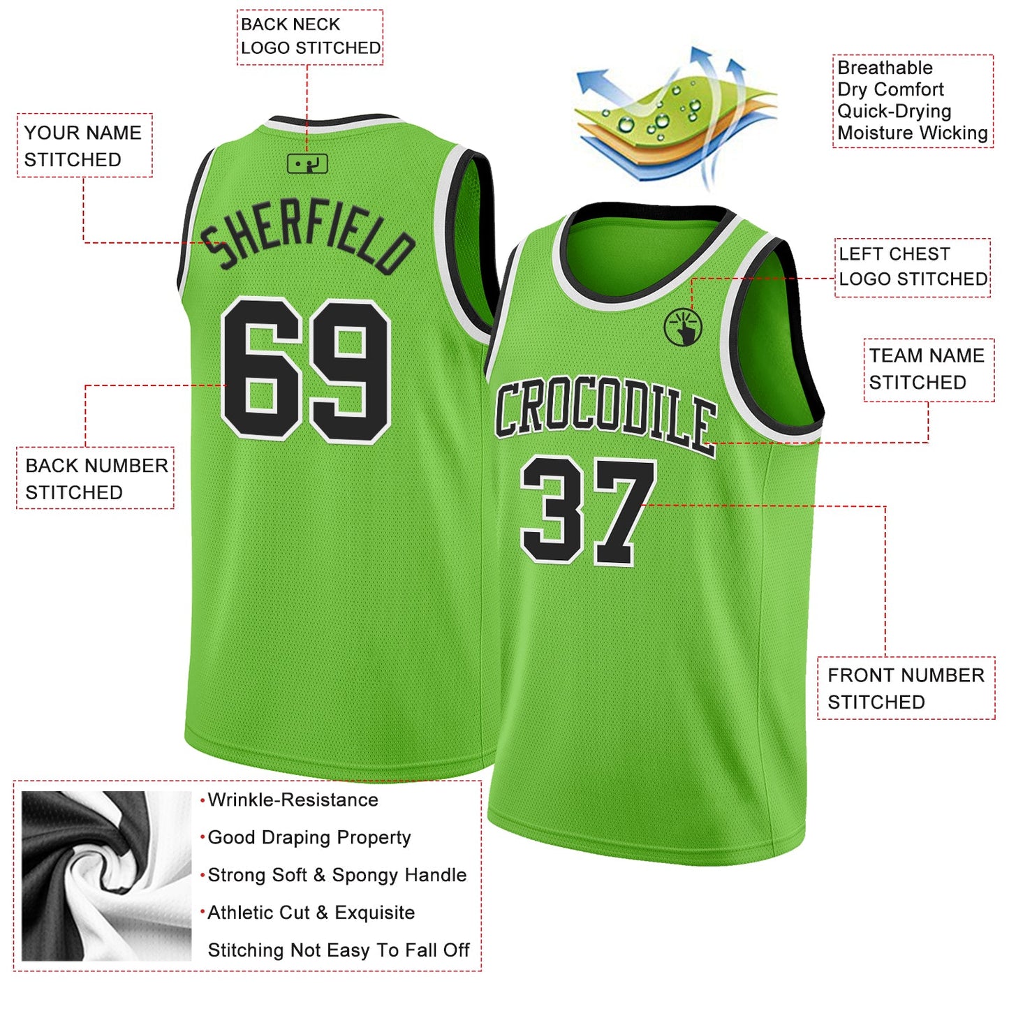 Custom Neon Green Black-White Authentic Basketball Jersey view 2