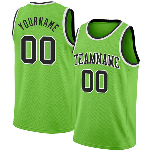 Custom Neon Green Black-White Authentic Basketball Jersey - Main View