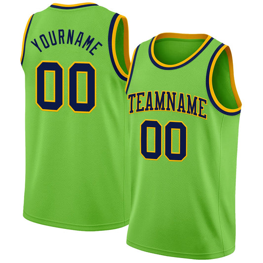 Custom Neon Green Navy-Gold Authentic Basketball Jersey - Main View