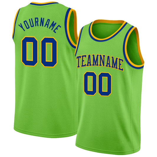 Custom Neon Green Royal-Gold Authentic Basketball Jersey - Main View