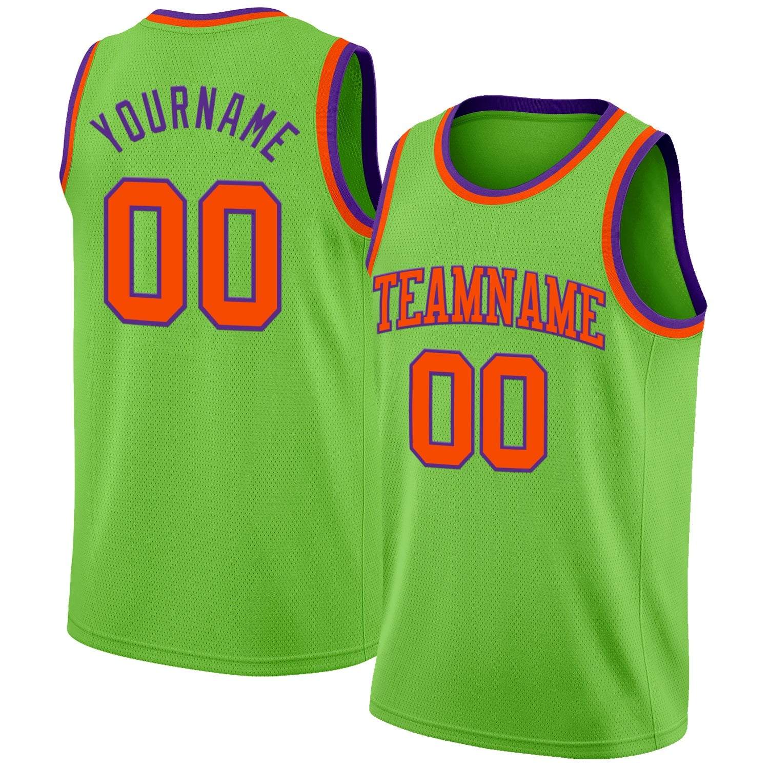 Custom Neon Green Orange-Purple Authentic Basketball Jersey - Main View