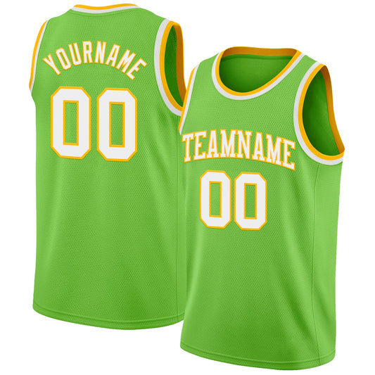Custom Neon Green White-Gold Authentic Basketball Jersey - Main View
