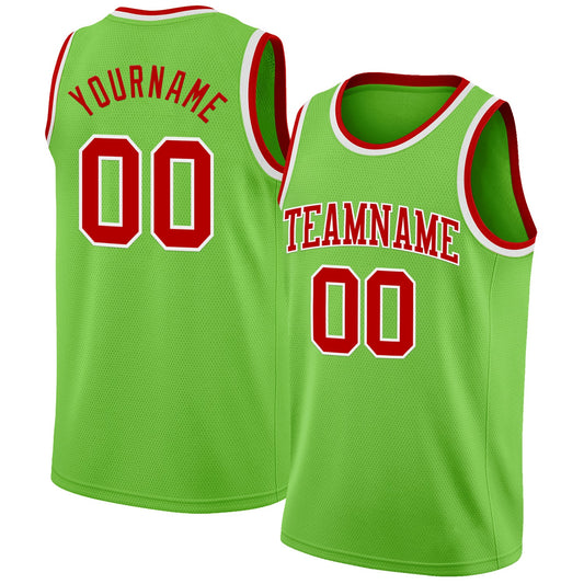 Custom Neon Green Red-White Authentic Basketball Jersey - Main View