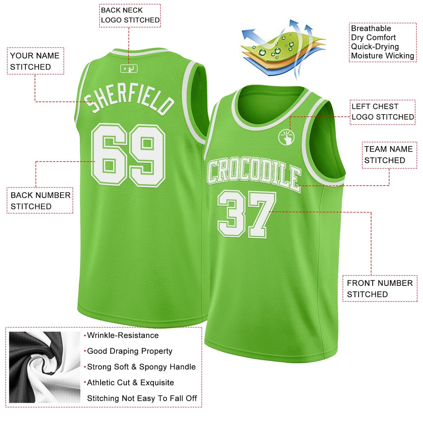Custom Neon Green White Authentic Basketball Jersey view 2