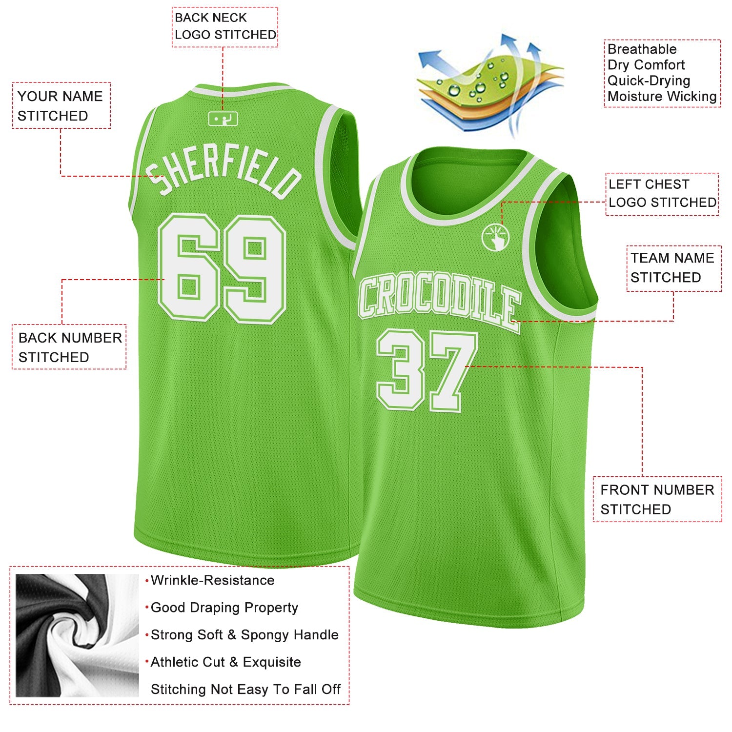 Custom Neon Green White Authentic Basketball Jersey view 2