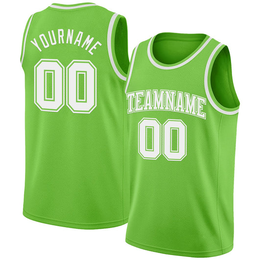 Custom Neon Green White Authentic Basketball Jersey - Main View