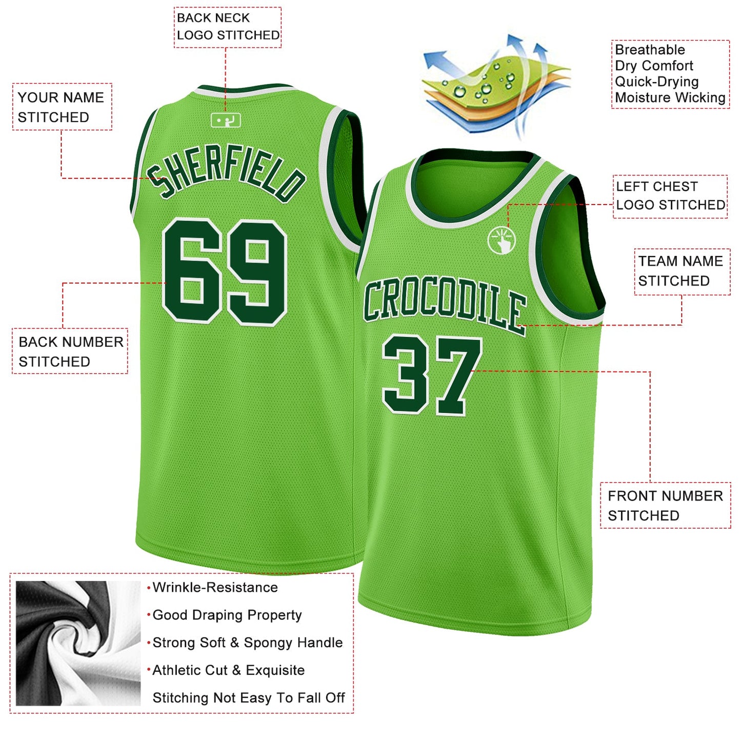 Custom Neon Green Green-White Authentic Basketball Jersey view 2