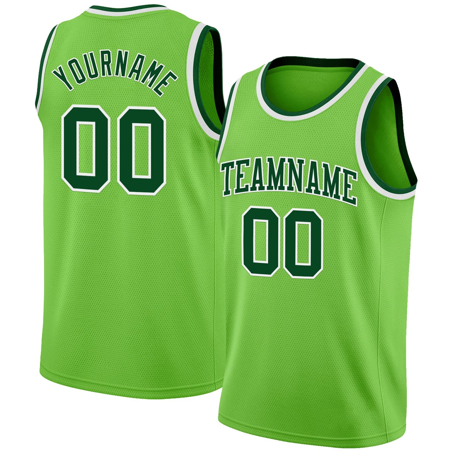 Custom Neon Green Green-White Authentic Basketball Jersey - Main View
