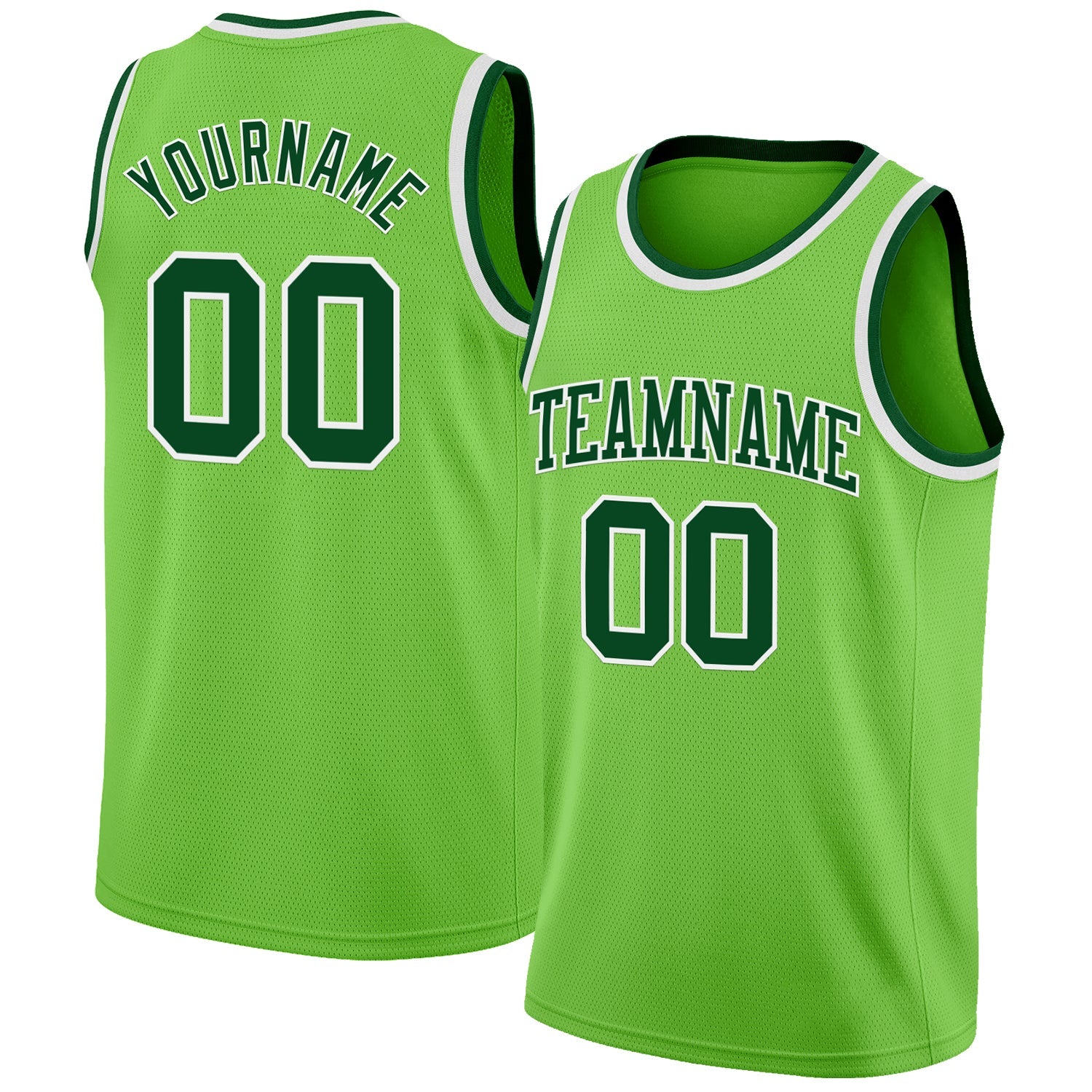 Custom Neon Green Green-White Authentic Basketball Jersey - Main View