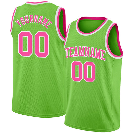 Custom Neon Green Pink-White Authentic Basketball Jersey - Main View