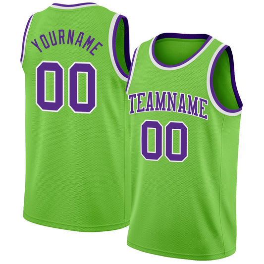 Custom Neon Green Purple-White Authentic Basketball Jersey - Main View