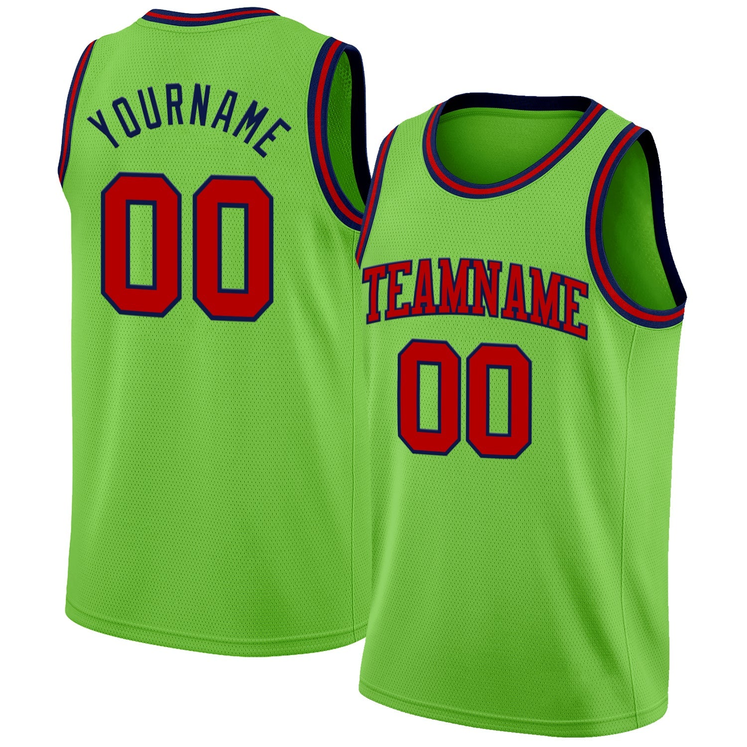 Custom Neon Green Red-Navy Authentic Basketball Jersey - Main View