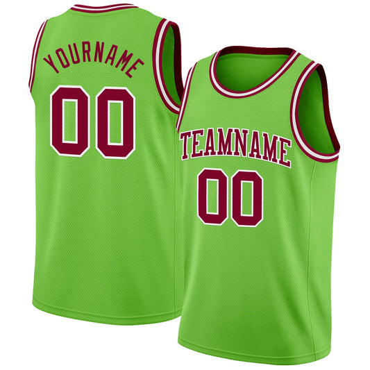 Custom Neon Green Maroon-White Authentic Basketball Jersey - Main View