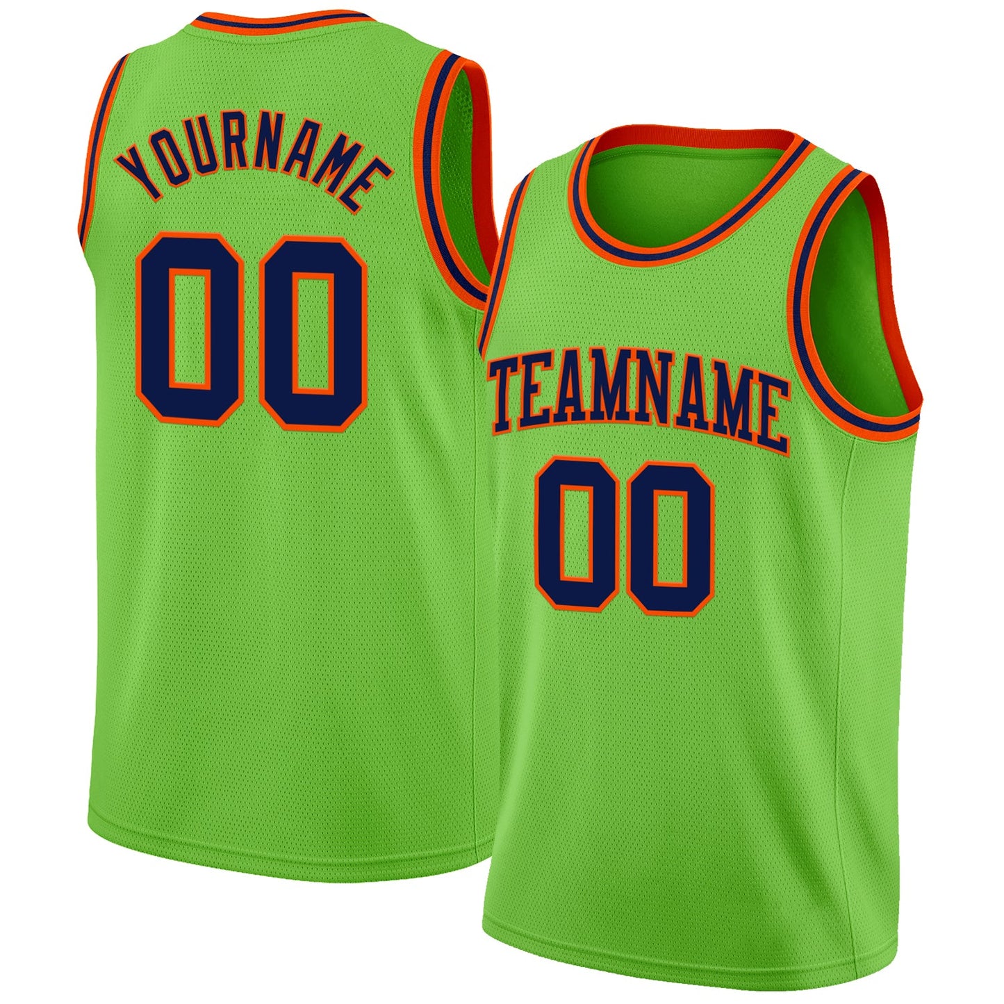 Custom Neon Green Navy-Orange Authentic Basketball Jersey - Main View