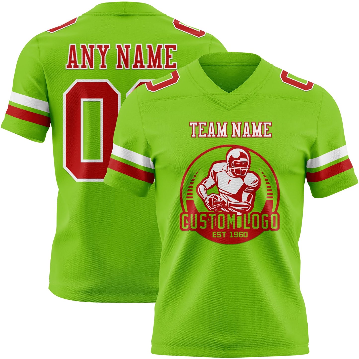Custom Neon Green Red-White Authentic Football Jersey view 2