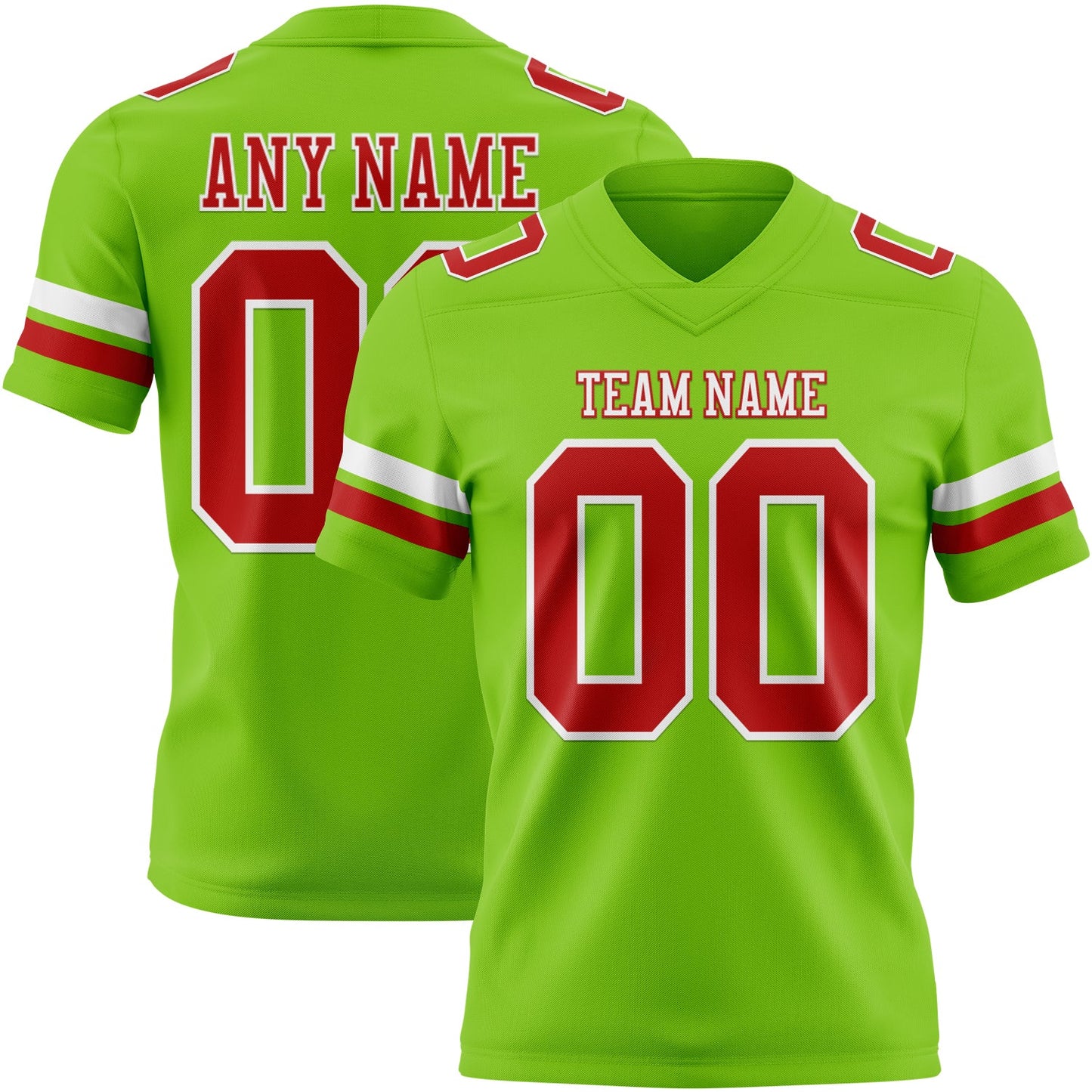 Custom Neon Green Red-White Authentic Football Jersey - Main View