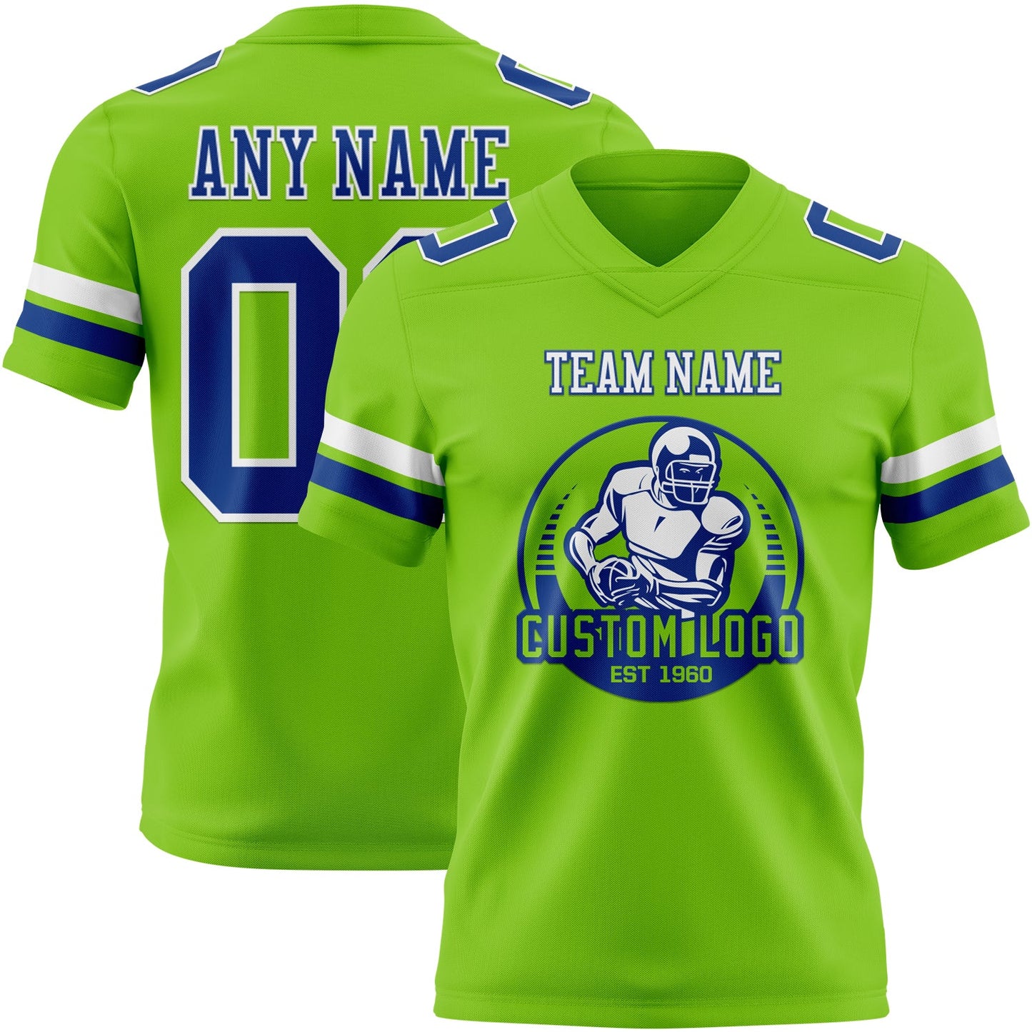Custom Neon Green Royal-White Authentic Football Jersey view 2