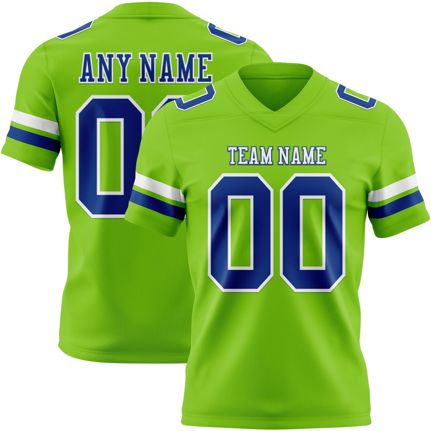 Custom Neon Green Royal-White Authentic Football Jersey - Main View